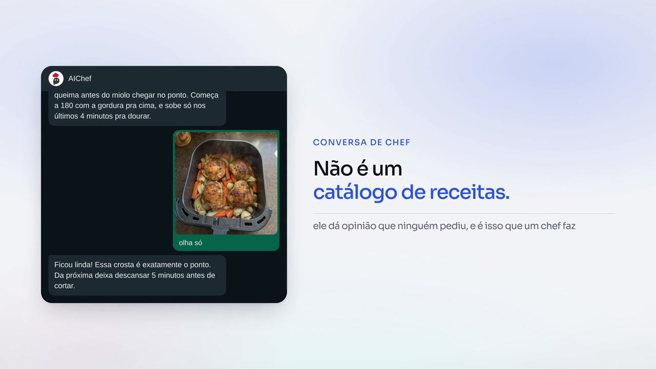 Cena do filme: o cliente compartilha uma foto do prato pronto e recebe orientações do A.IChef.